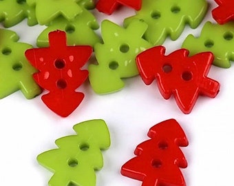 Christmas Trees Buttons, Set of 10, Red and Green Buttons
