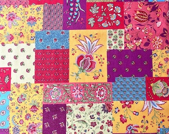 Floral Patchwork Fabric, Spring Flowers, 100% Cotton, Sold by the Half Metre