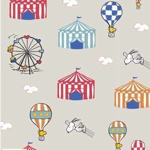 Snoopy and Woodstock at the Circus, Tents and Balloons, 100% Cotton Fabric, Sold by the Half Metre