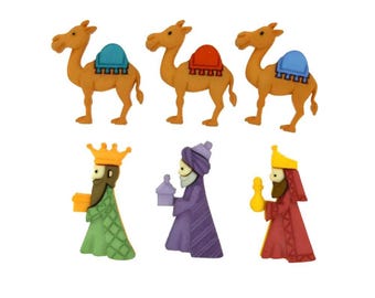 Dress It Up Buttons, We Three Kings, 3D Craft Buttons, Set of 6