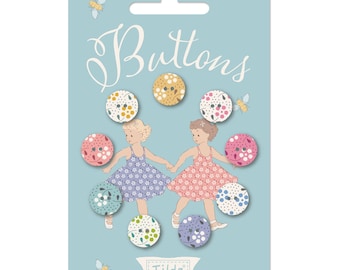 Tilda Happy Campers Fabric Covered 12mm Buttons, Set of 9