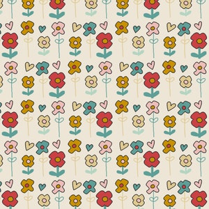 Retro Flowers Fabric, Quilting Cotton, Oeko-Tex, Sold by the Half Metre