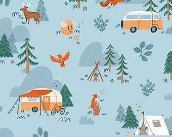 Riley Blake Camp Woodland Sky Blue, by the Half Metre