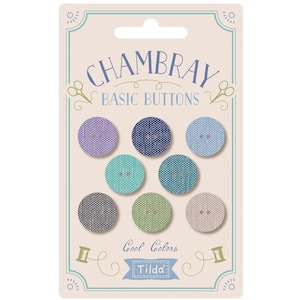 Tilda Chambray Basic Buttons, Cool Colors, 16mm, Set of 8