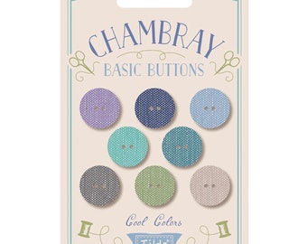 Tilda Chambray Basic Buttons, Cool Colors, 16mm, Set of 8