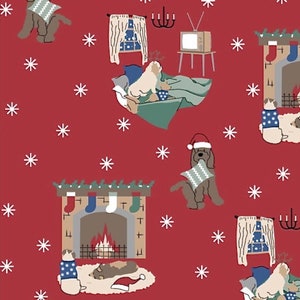Dog Christmas Fabric, Freddie & Friends, Festive Dogs, 100% Cotton Sold by the Half Metre