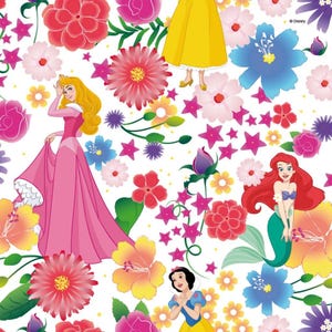 Disney Princesses Cotton Fabric, Ariel, Sleeping Beauty, Snow White, Large Print, Sold by the Half Metre