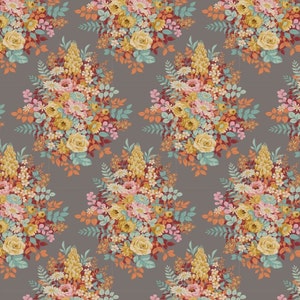 Tilda Fabric, Chic Escape Collection, Whimsyflower Grey, 100451, Sold by the Half Metre