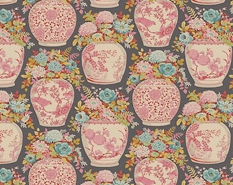 Tilda Fabric, Chic Escape Collection, Flowervase Grey, 100452, Sold by the Half Metre