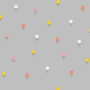 Cute Tiny Flowers on Grey 100% Cotton Fabric, Quilting Fabric by the Half Metre