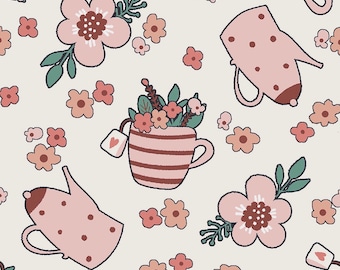 Tea Party Floral Fabric, 100% Cotton, Sold by the Half Metre