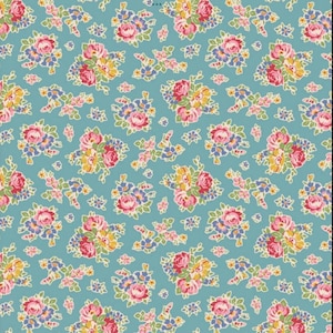 Tilda Jubilee Sue Floral Blue Teal, 100559, Celebrating 25 Years, Sold by the Half Metre