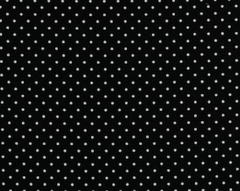 Black with White Small Polka Dots, 100% Cotton Fabric by the Half Metre