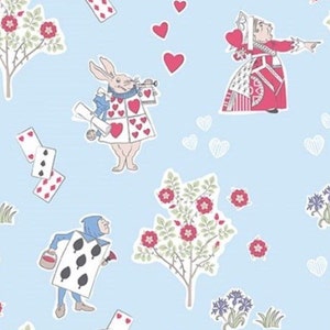 Alice in Wonderland Fabric, Queen of Hearts, 100% Cotton, Sold by the Half Metre