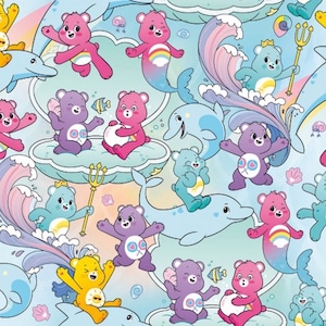 Care Bears Fabric, Multi-Colored Bears, 100% Cotton, Sold by the Half Metre