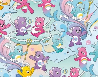 Care Bears Fabric, Multi-Colored Bears, 100% Cotton, Sold by the Half Metre