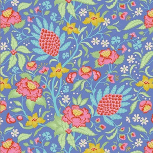Tilda Fabric, Bloomsville Collection, Flowertangle Blue, 100509 , Sold by the Half Metre