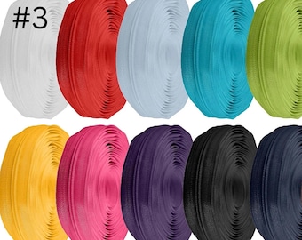 Continuous Zippers and Matching Zipper Pulls, 3mm Coil, Sold by the Metre, 29 Colours