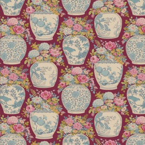 Tilda Chic Escape Collection, Flowervase Maroon, 100459, Sold by the Half Metre