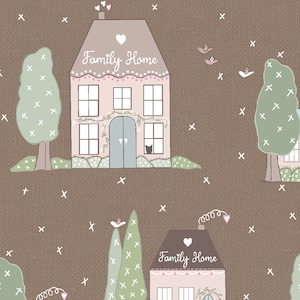 Cute Cozy Cottage Village Fabric, Houses Fabric, 100% Cotton Sold by the Half Metre