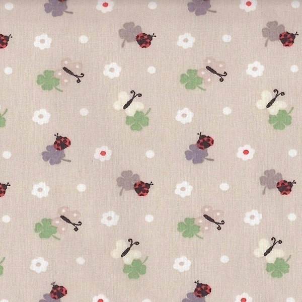 Ladybug Butterflies and Clovers Fabric, Sold by the 1/2 Metre