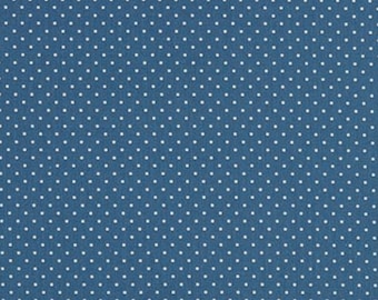 Blue and White Small Polka Dots, 100% Cotton Fabric by the Half Metre