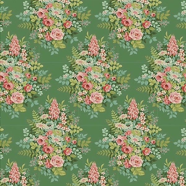 Tilda Fabric, Chic Escape Collection, Whimsyflower Green, 100442, Sold by the Half Metre