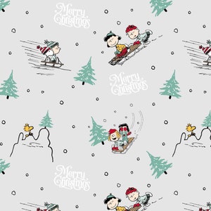 Peanuts Snoopy 'Merry Christmas' Fabric, Oeko-Tex, 100% Cotton Fabric by the Half Metre