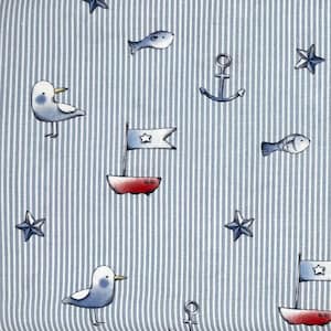 Boats Seagulls and Anchors, Ocean Life, Digital Print Cotton Fabric, By the Half Metre