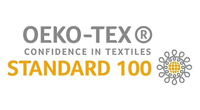 May include: Gray and white Oeko-Tex Standard 100 logo with the text "Confidence in Textiles" and a stylized gray circle with a globe inside.