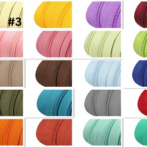 Continuous Zippers and Matching Zipper Pulls, 3mm Coil, Sold by the Metre, 29 Colours