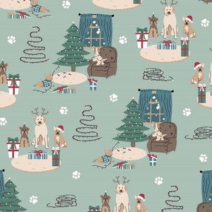 Freddie & Friends Christmas Fabric, Dog Lovers, 100% Cotton Sold by the Half Metre