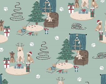 Freddie & Friends Christmas Fabric, Dog Lovers, 100% Cotton Sold by the Half Metre