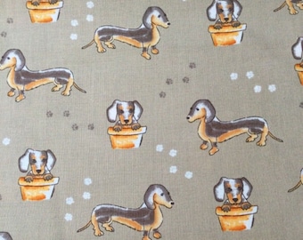 Dachshund Dog Fabric, Sausage Dog , Teckel, 100% Cotton, Sold by the Half Metre