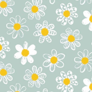 Daisy Floral Fabric, Spring Flowers, 100% Cotton, Sold by the Half Metre