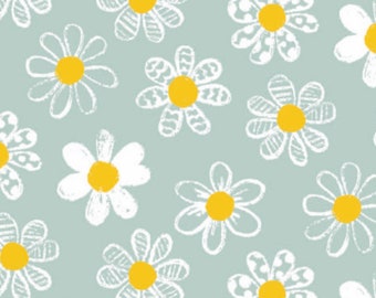 Daisy Floral Fabric, Spring Flowers, 100% Cotton, Sold by the Half Metre