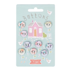 Tilda Tiny Farm Fabric Covered 12mm Buttons, Set of 9