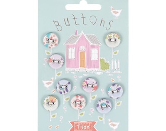 Tilda Tiny Farm Fabric Covered 12mm Buttons, Set of 9