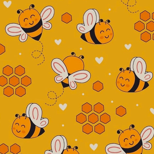 Bijen en honingraten stof, Oeko-Tex, 100% quiltkatoen, verkocht per halve meter