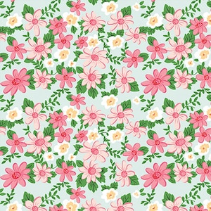 Summer Picnic Fabric, Pink Flowers, Riley Blake Designs, Sold by the Half Metre