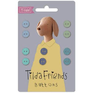 Tilda Friends Chambray Buttons, Cool Colours, 9mm, Set of 10, 400051