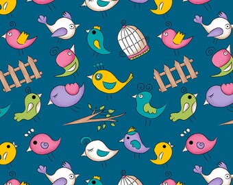 Garden Birds Fabric, 100% Cotton Fabric by the Metre