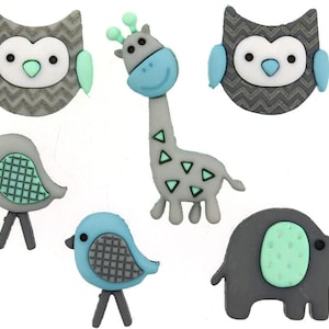 Jungle Baby, Dress It Up Buttons, Jungle Animals, Set of 6 3D Embellishments