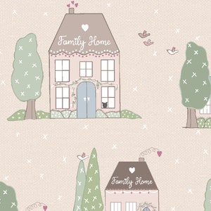 Cute Cottage Fabric, Cozy Village, Houses Fabric, 100% Cotton Sold by the Half Metre