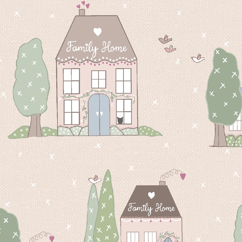 Cute Cottage Fabric, Cozy Village, Houses Fabric, 100% Cotton Sold by the Half Metre image 1