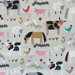 Farm Animals, Cows, Sheep, Horses, Country Scene, Cotton Fabric sold by the Half Metre