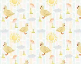 Yellow Ducks Fabric, Spring Fabric, 100% Cotton, Sold by the Half Metre