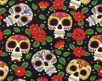 Day of the Dead, Sugar Skulls, 100% Cotton Fabric by the Half Metre