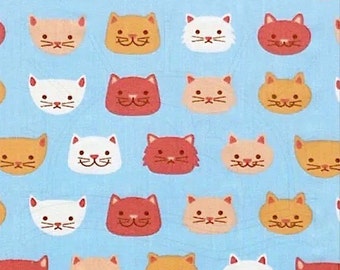 Cat Fabric, Cats Faces 100% Quilting Cotton, Sold by the Half Metre