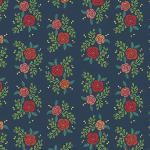 Indigo Garden Fabric Collection, Rose Cluster Navy, Floral Prints, Riley Blake Designs, Sold by the Half Metre